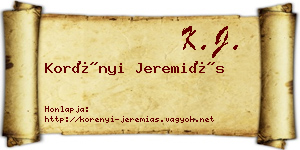 Korényi Jeremiás névjegykártya